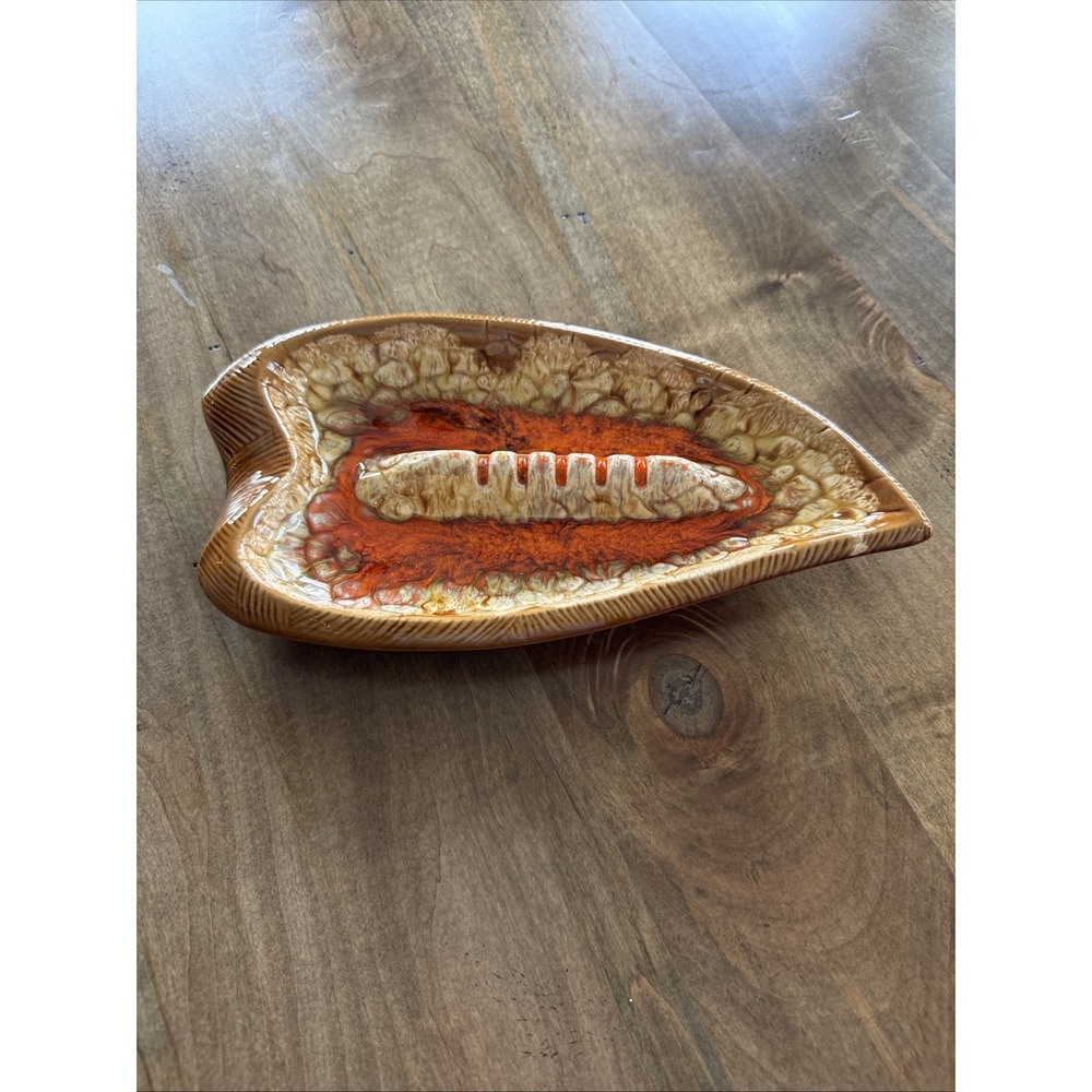 VTG Treasure Craft Lava Orange Ashtray Vintage Bright Tiki MCM Trinket Dish USA